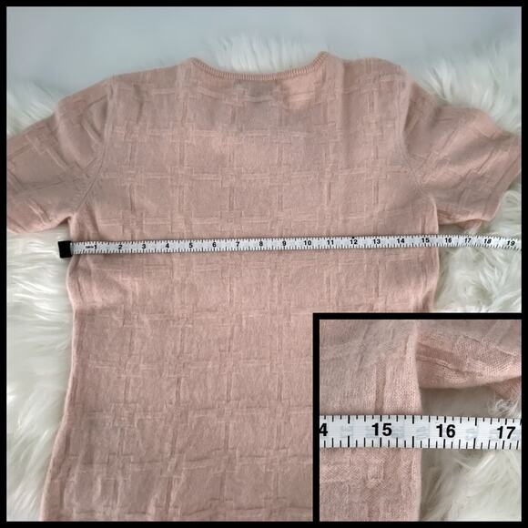 Casual Corner 100% Cashmere Short Sleeve Crew Pullover Sweater Baby Pink Medium - Picture 9 of 11
